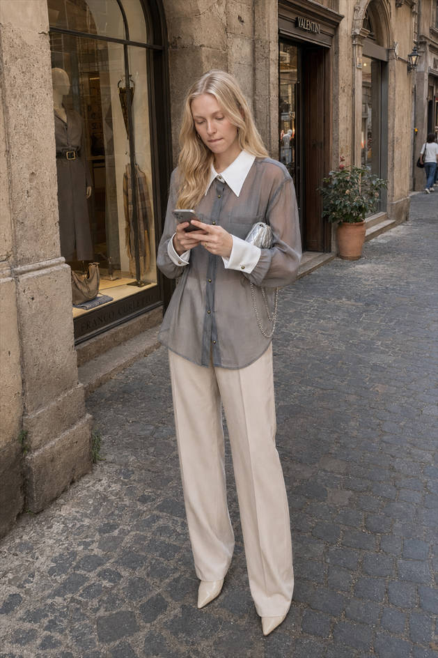 Semi-Sheer Shirt With Cami Top