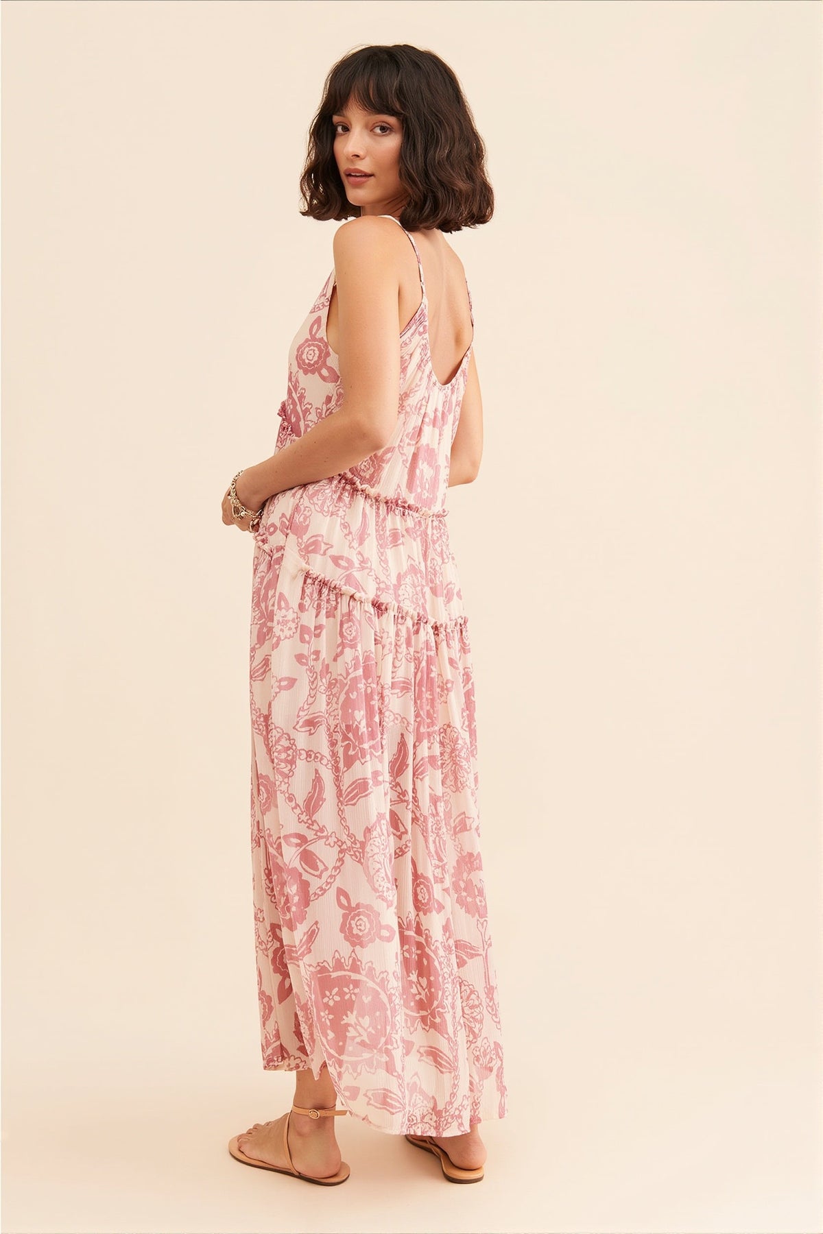 Floral Print V-Neck Tiered Chiffon Maxi Dress 8