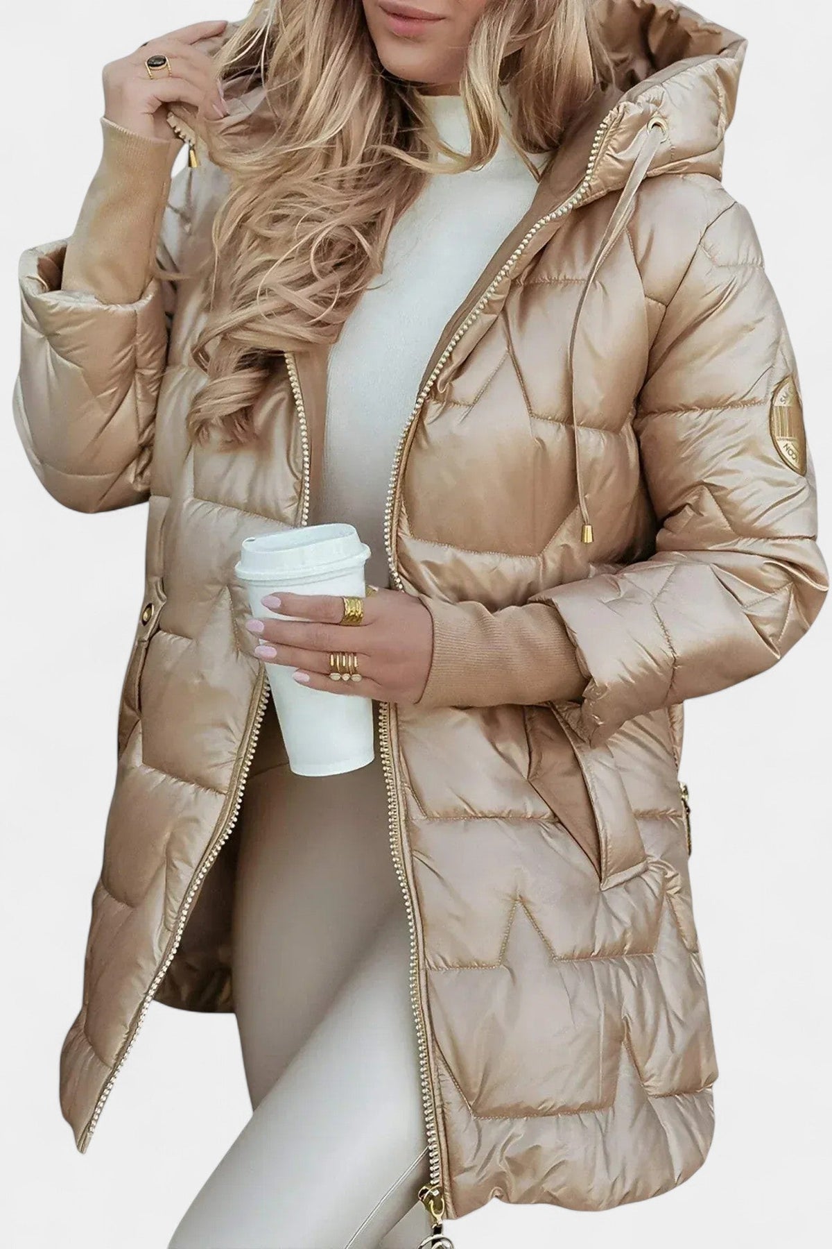 Hooded Zip Front Longline Puffer Coat