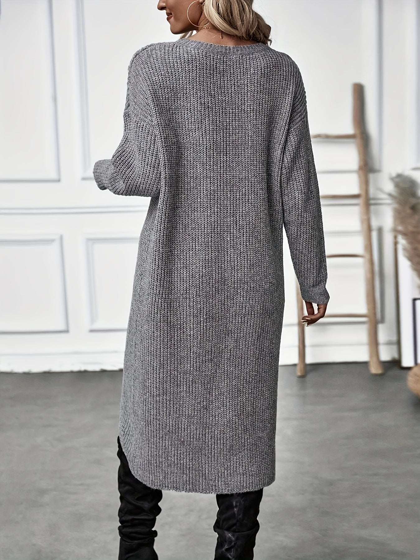 ShoptheCIC Gray Asymmetrical Hem Long Sleeve Cardigan Dress
