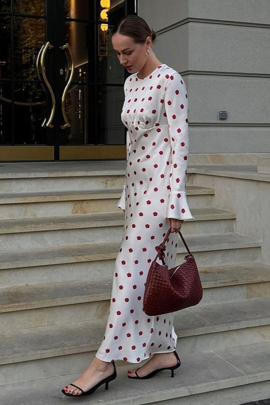 Floral Print Crew Neck Long Sleeve Maxi Dress