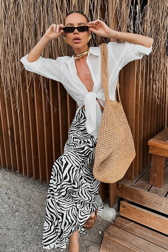 Elegant Satin Animal Print Skirt