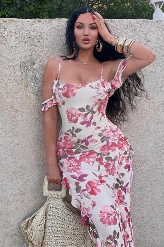 Floral Print Off Shoulder Ruffle Mermaid Maxi Dress 2