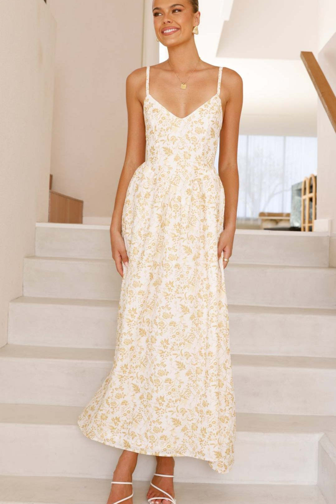 Backless Spaghetti Strap Floral Dress