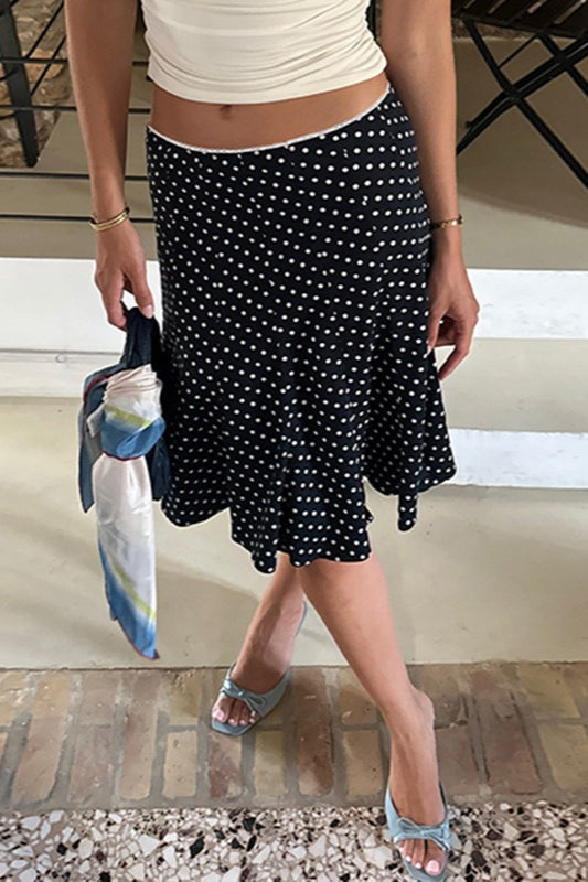 Contrast Polka Dot Fishtail Skirt - Fashionpara