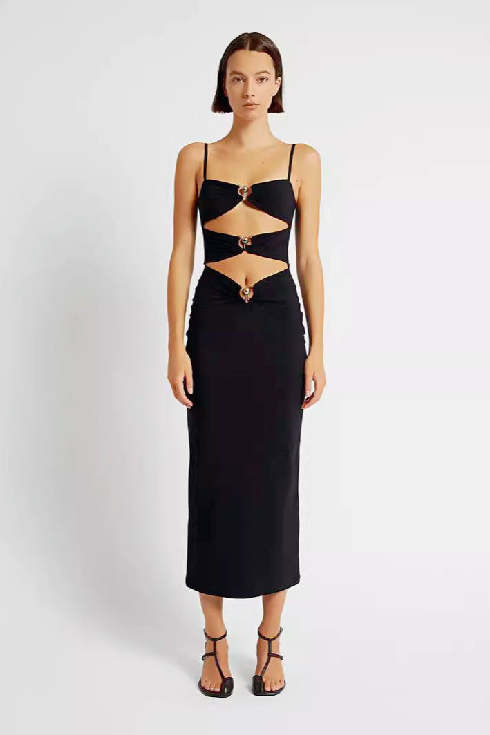Bandage Knit Spaghetti Strap Cut Out Bodycon Maxi Dress - View 2