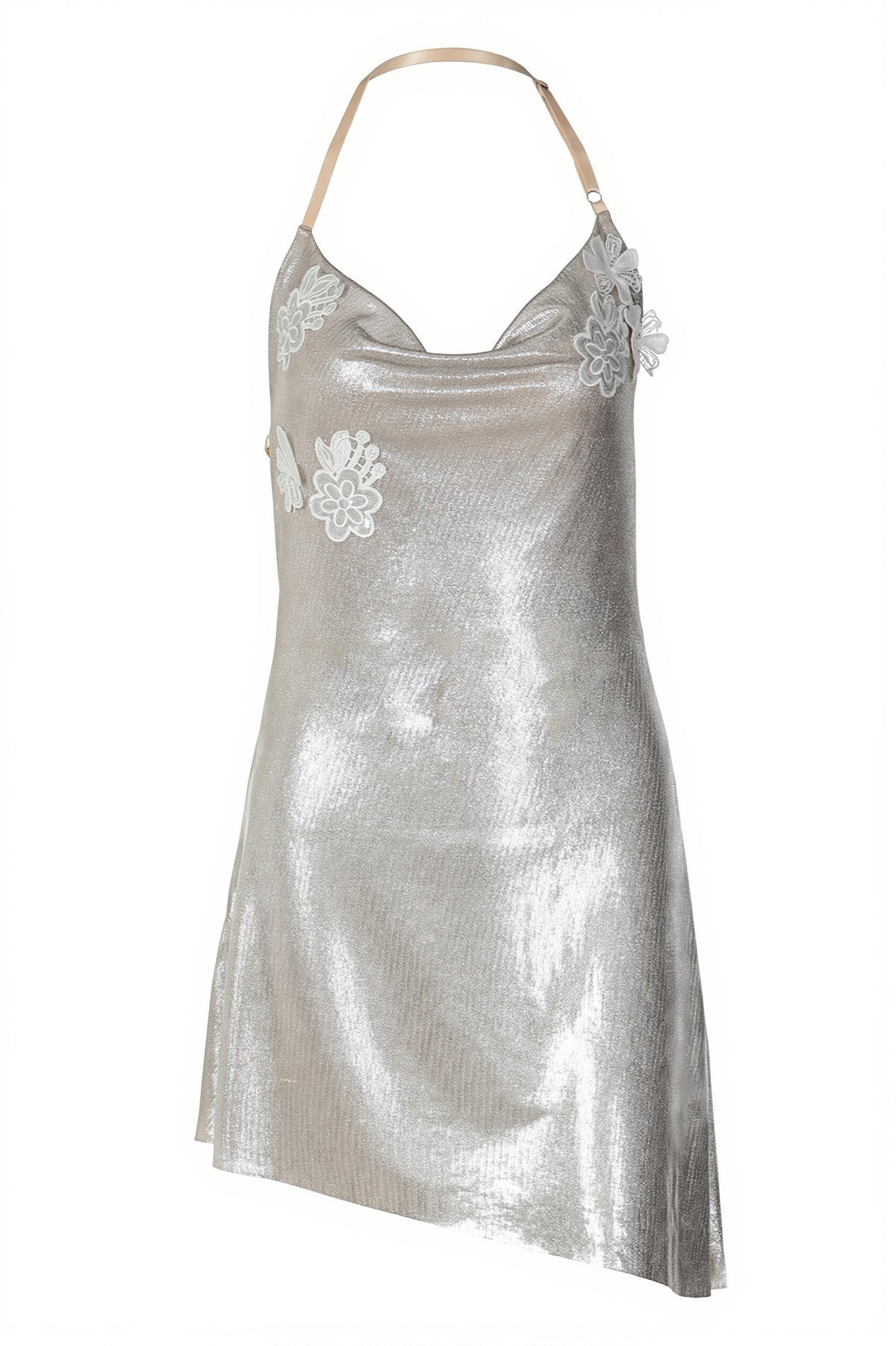 Metallic Lace Applique Scoop Neck Slip Mini Dress 6