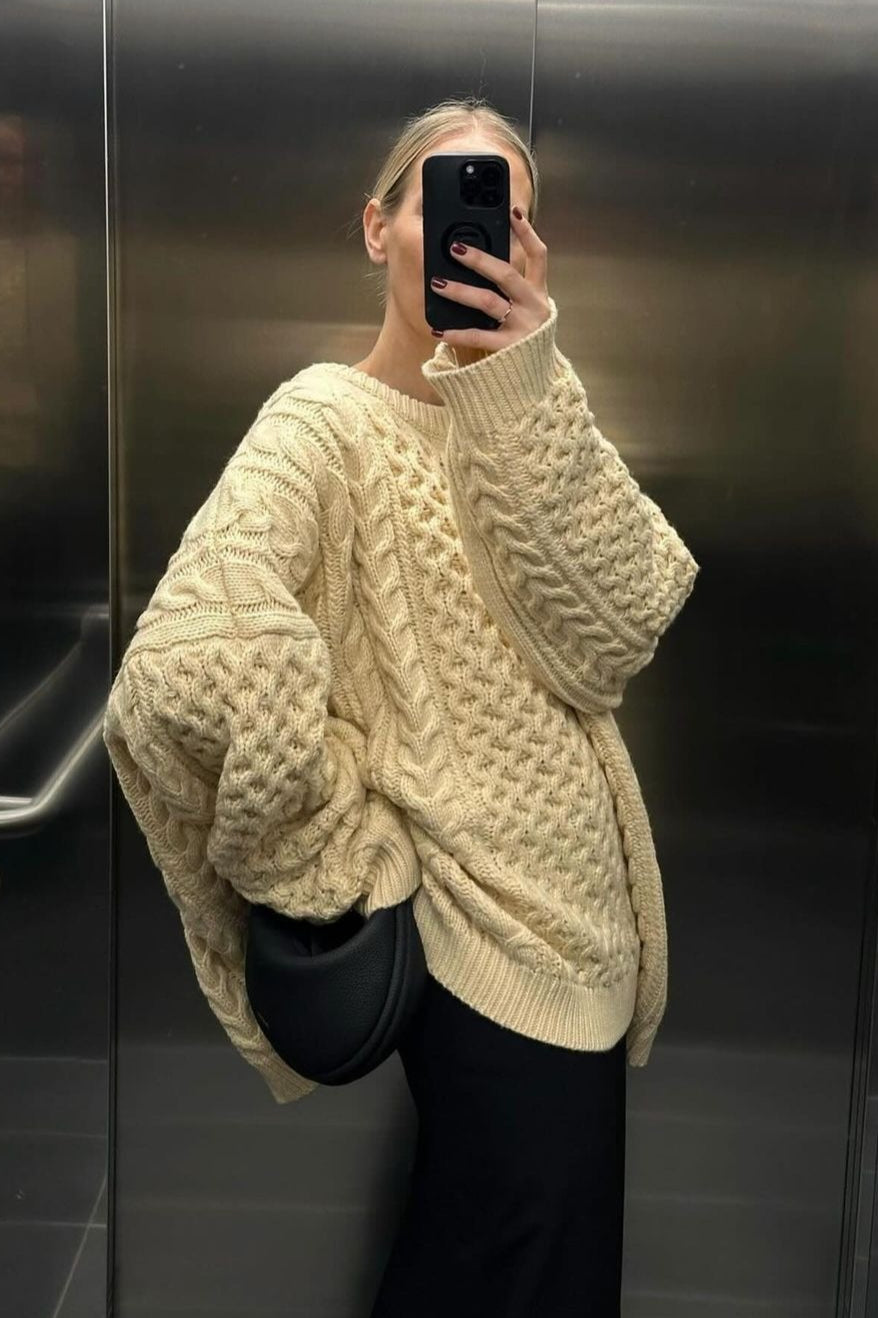 Slouchy Loose Cable-Knit Long Sleeve Sweater