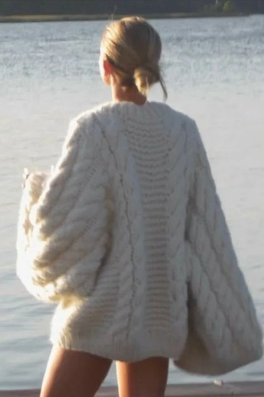 Oversized Cable Knit Crew Neck Sweater