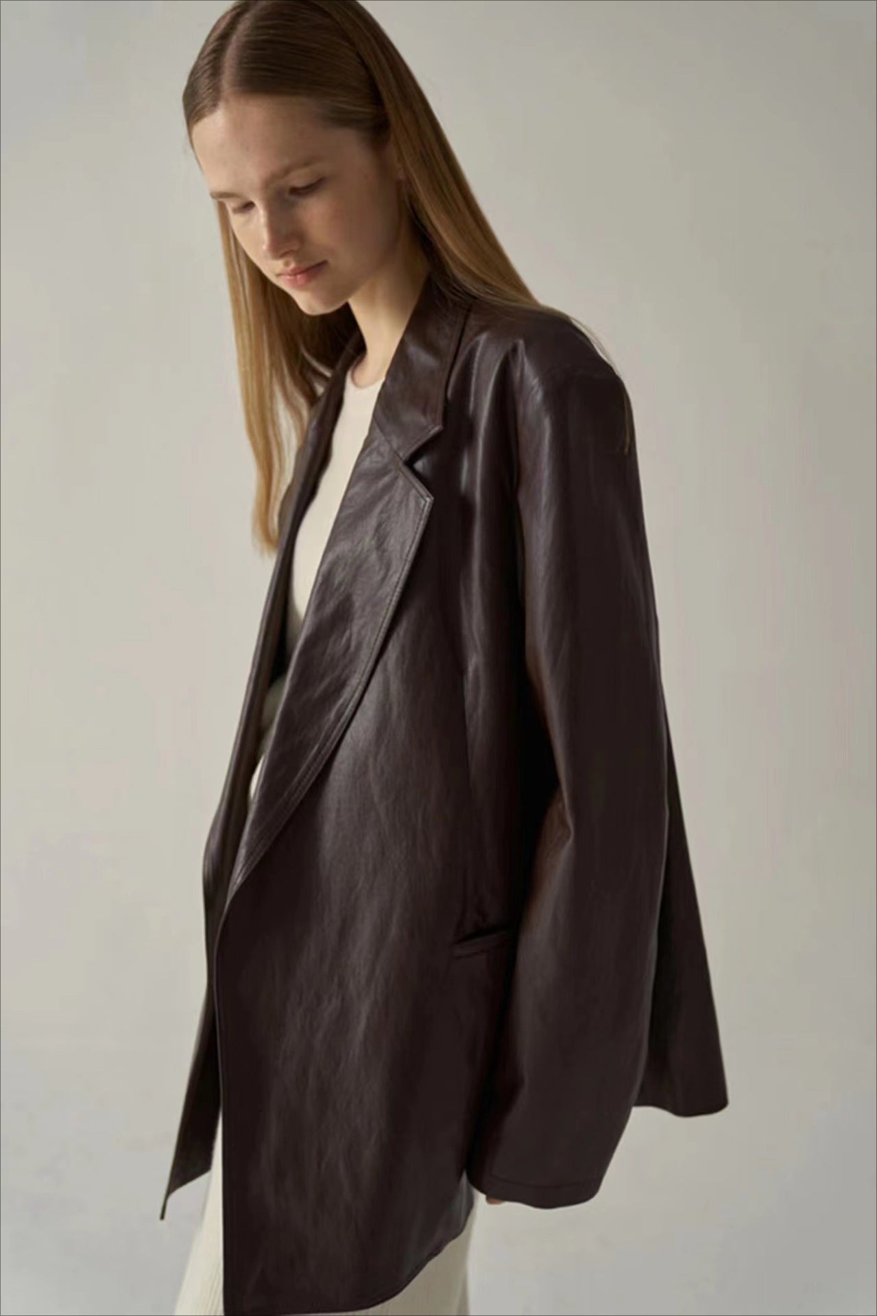 Chic Oversized PU Blazer Coat for Effortless Style