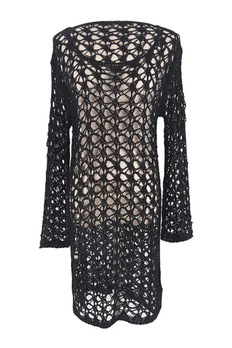 Boho Sheer Sleeved Scoop Neck Crochet Tunic Cover Up Fashionpara