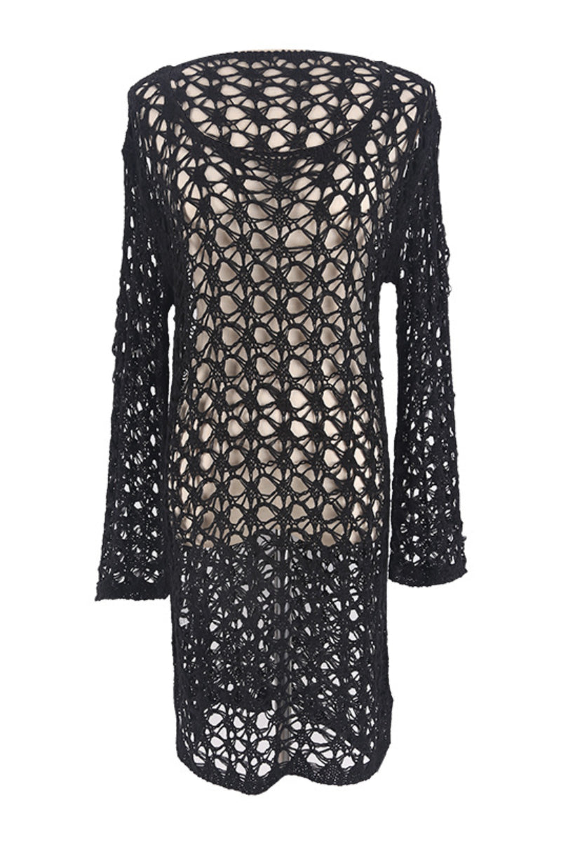 Boho Sheer Sleeved Scoop Neck Crochet Tunic Cover Up - Fashionpara