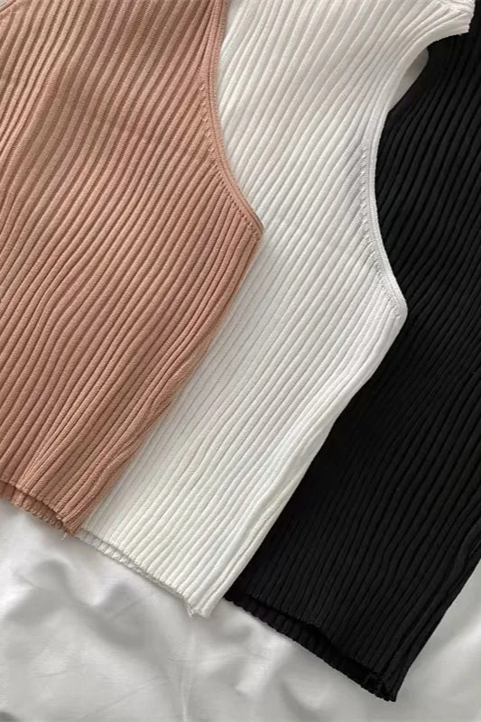 Knit Cross Neck Crop Top - Fashionpara