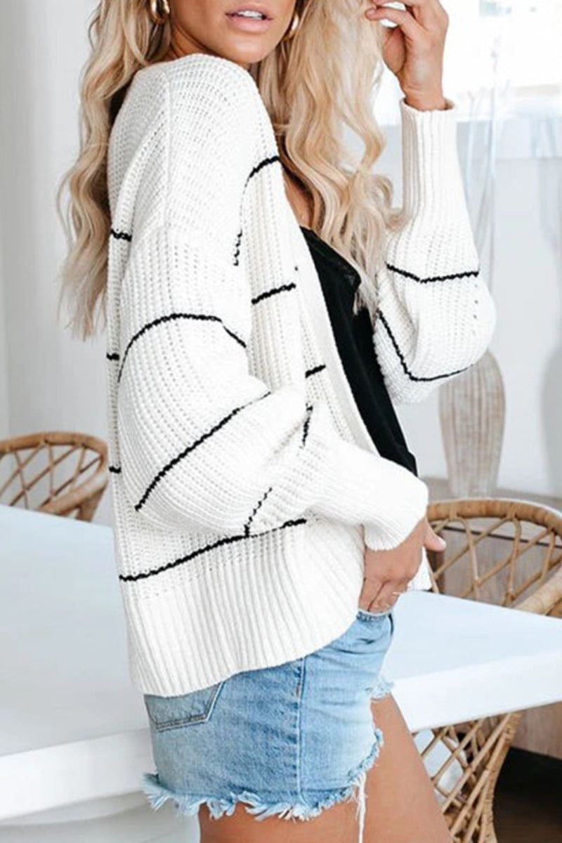Striped Loose White Cardigan (4 Colors)  Fashionpara