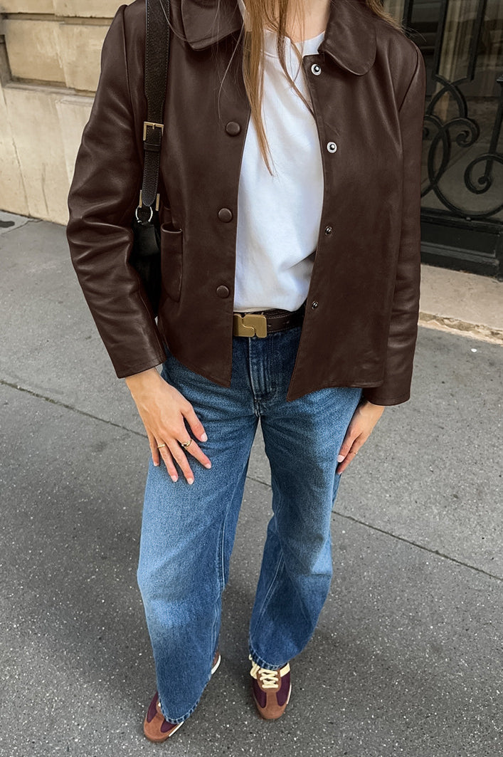 Chic Brown PU Crop Coat for Effortless Everyday Style