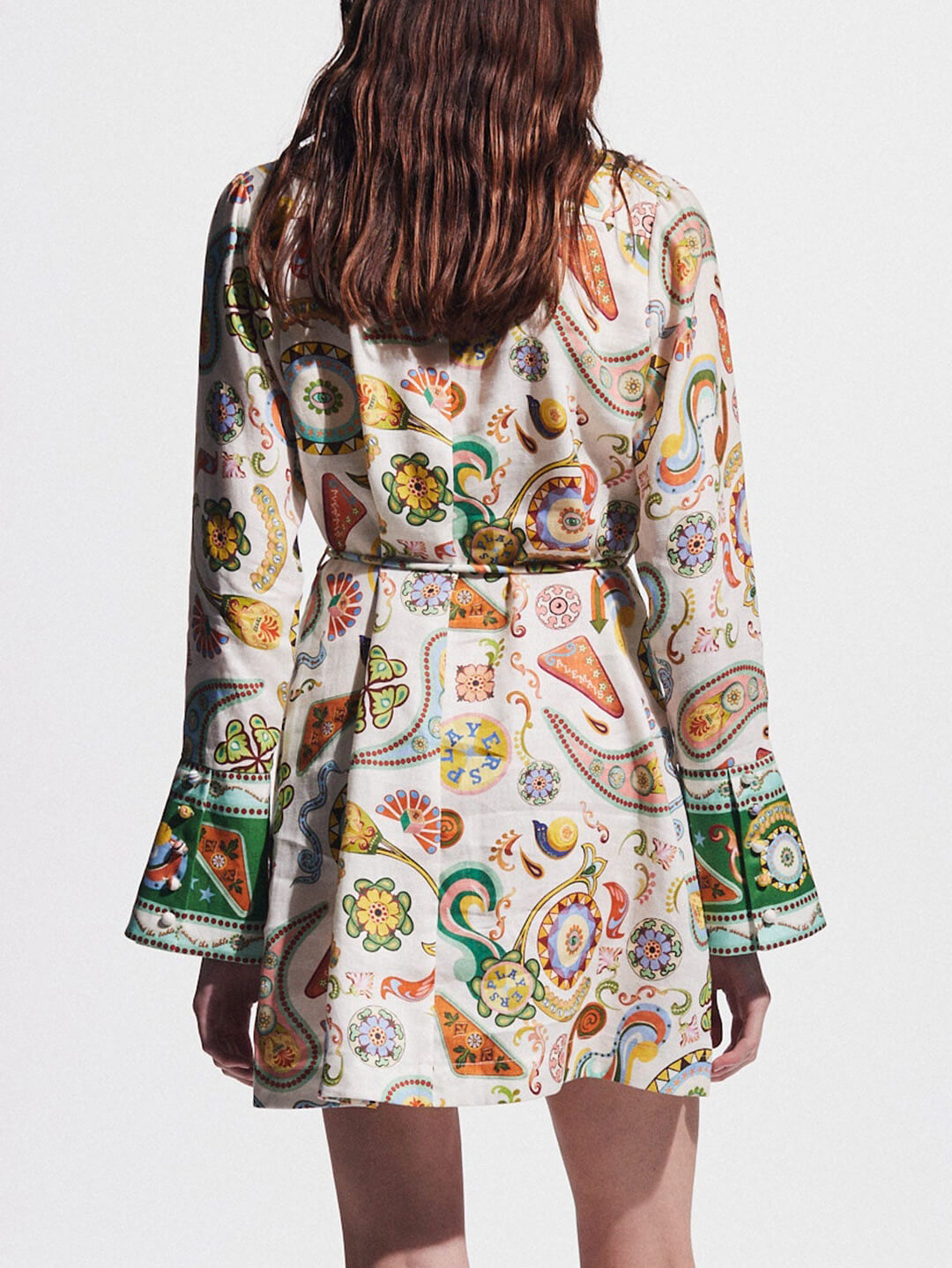 Paisley Print Collar Long Sleeve Belted Shirt Dress 4