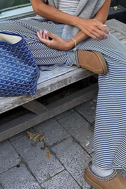 Striped Knitted High Waist Slim Casual Pants