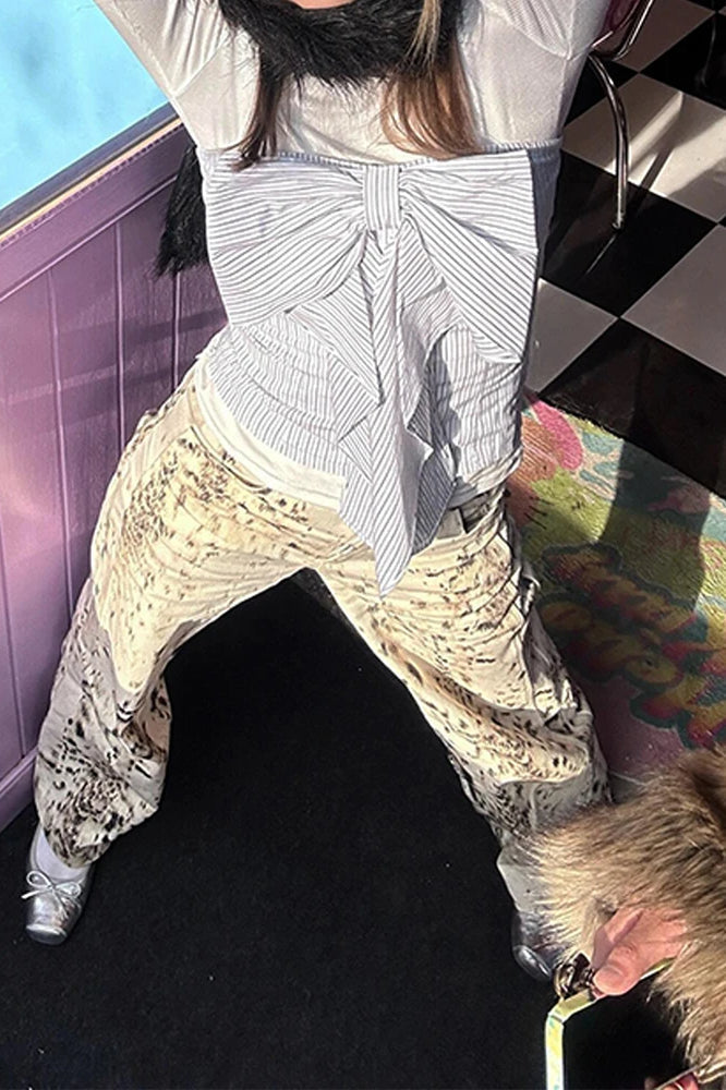 Retro Leopard Straight Baggy Jeans