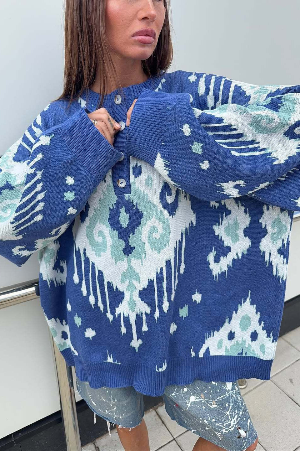 PrincessAce Color Block Loose Knit Sweater for Cozy Style