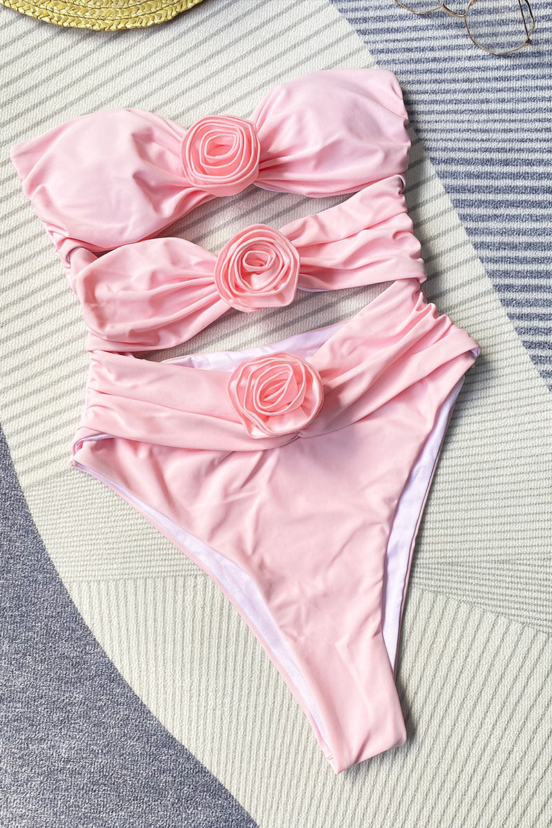 Three-dimensional floral one-piece solid color women's swimsuit - Fashionpara