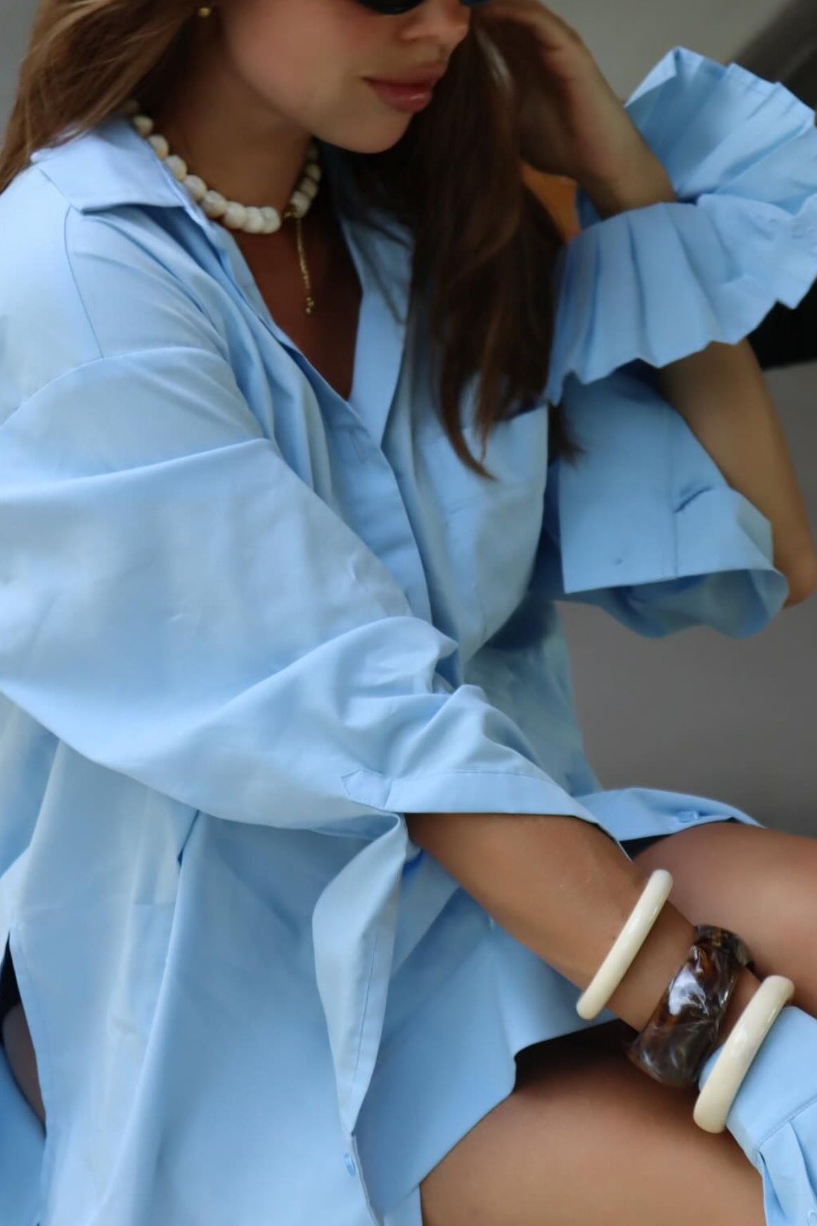 Solid Detachable Cuff Blouse
