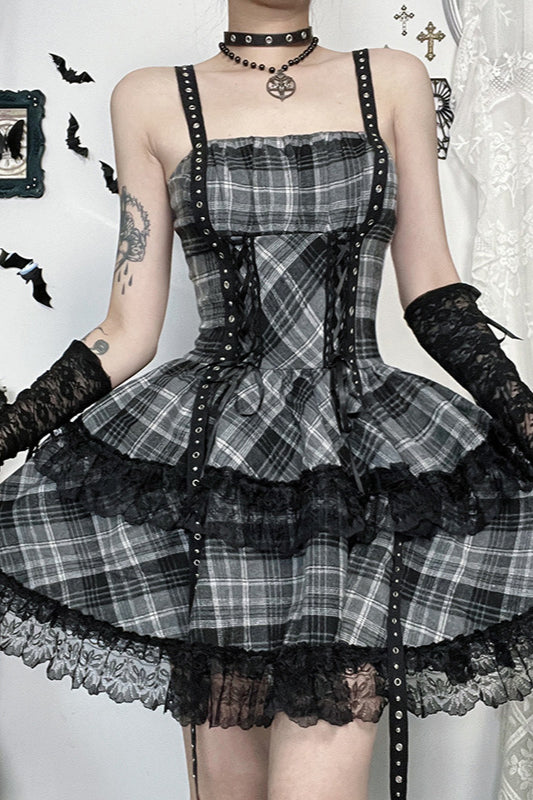 Y2K Checkered Gothic Dress