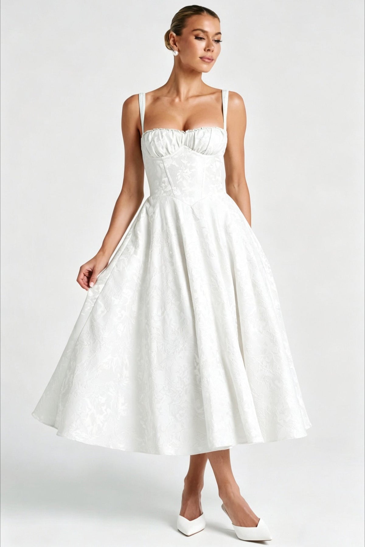Brocade Sweetheart Corset Fit & Flare Midi Dress