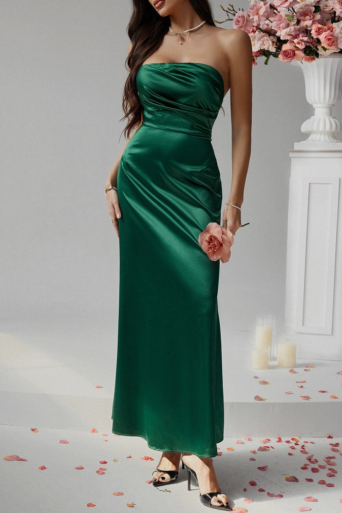 Satin Strapless Ruched Bustier Mermaid Formal Gown - View 11