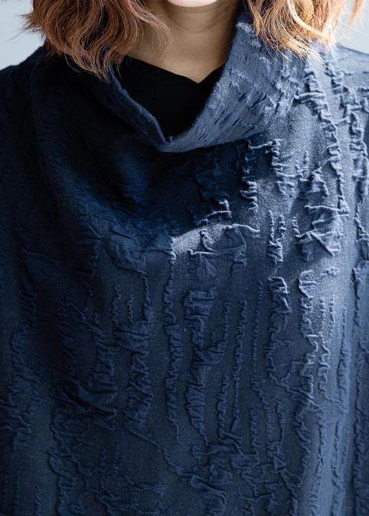 Crinkled Texture Cowl Neck Long Sleeve Oversized Tunic Dress - View 5