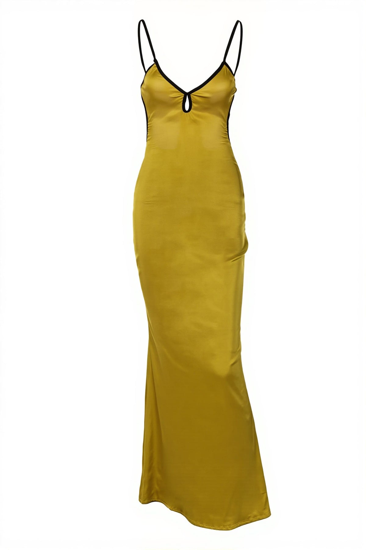 Satin V-Neck Keyhole Contrast Trim Slip Maxi Dress 4