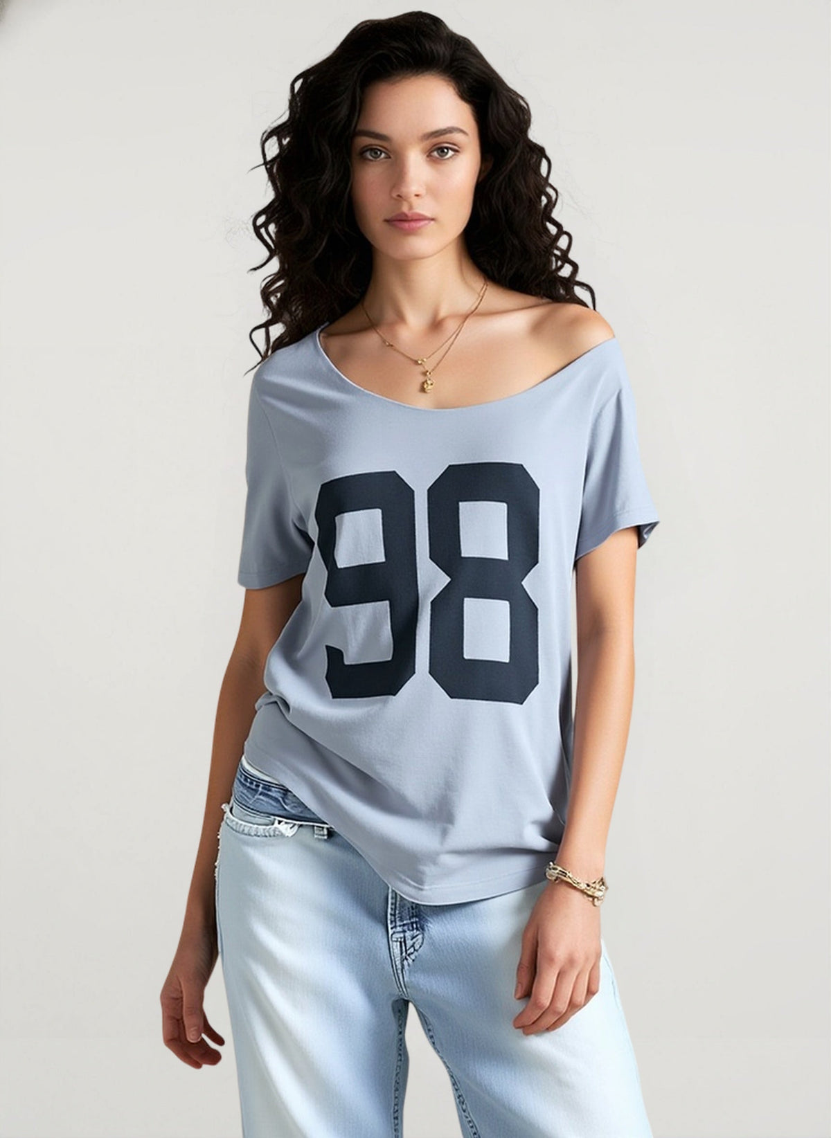 Scoop Neck Short Sleeve Varsity Number Print Tee