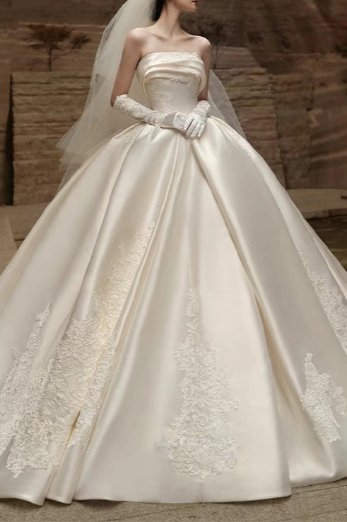 Strapless Satin Cathedral Train Wedding Dress