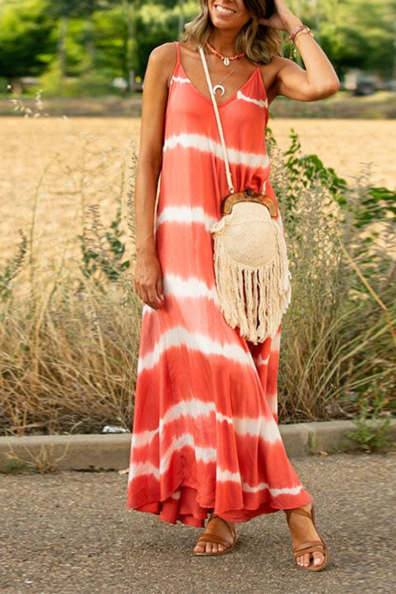 Tie Dye Stripe Casual Plus Size Maxi Dress - Fashionpara