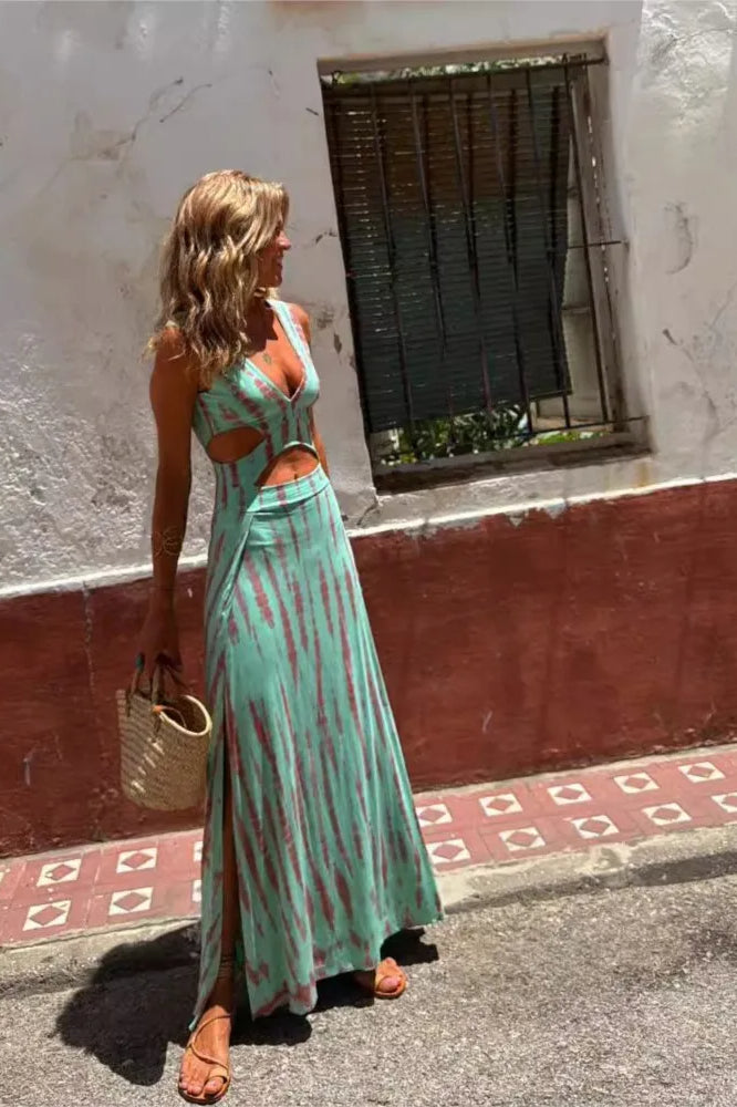 Tie-Dye Sleeveless Crop Top & Slit Maxi Skirt Set