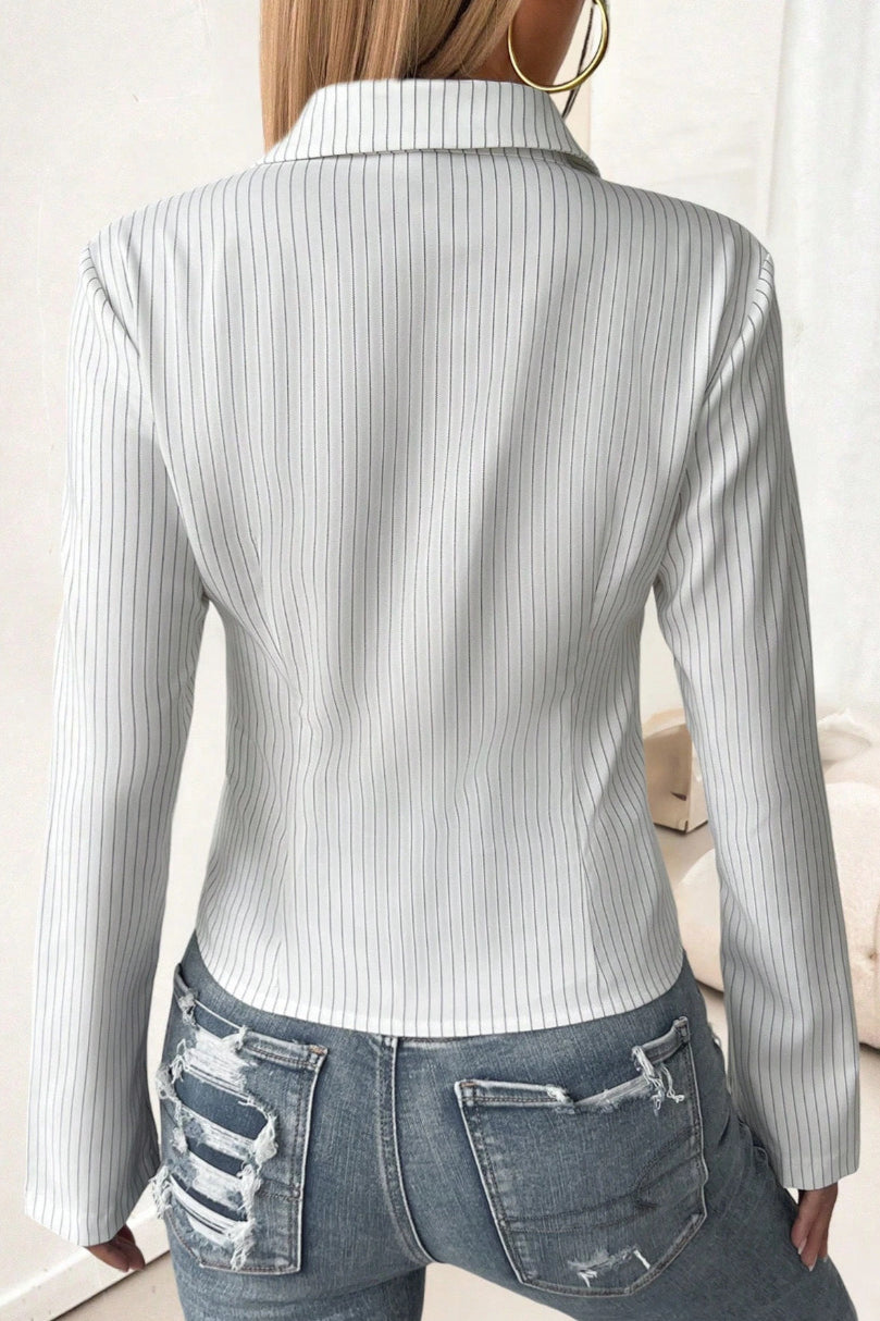Collared Flared Sleeve Button Front Shirt Blouse