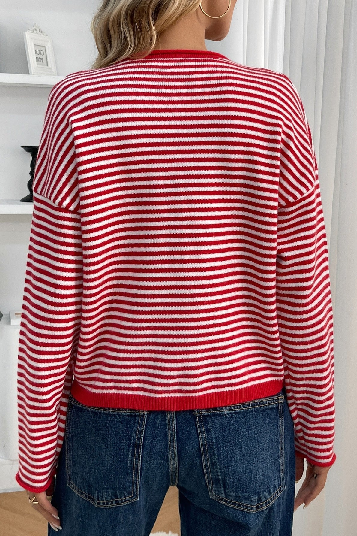 Striped Knit Round Neck Cardigan 4