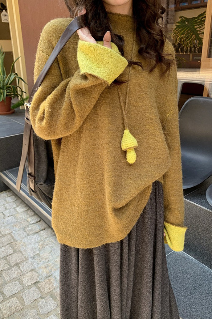 Color-Block Mock Neck Knit Sweater for Effortless Style