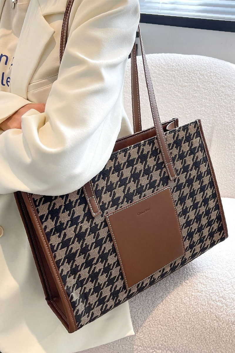 Houndstooth Pattern Shoulder Tote Bag - Fashionpara