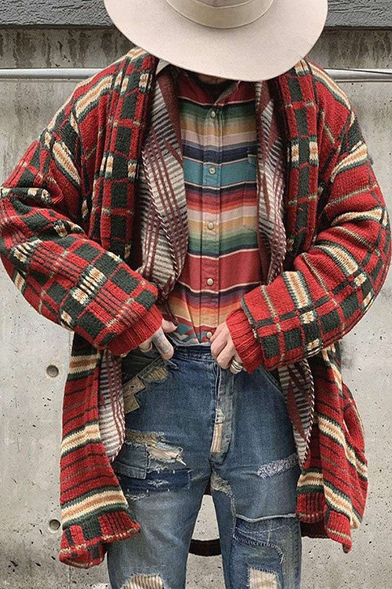 Men's Lapel Single Breasted Long Sleeve Cardigan Jumper Jacket - Fashionpara