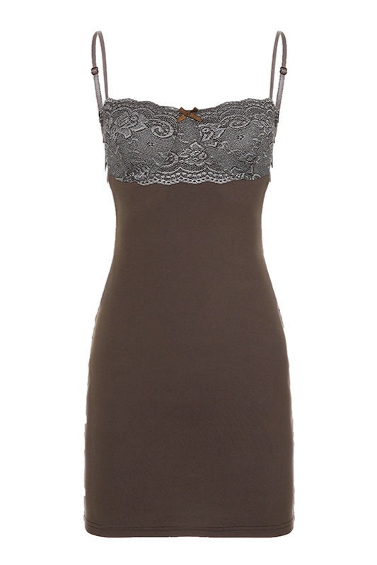 Lace Bust Spaghetti Strap Bodycon Mini Dress