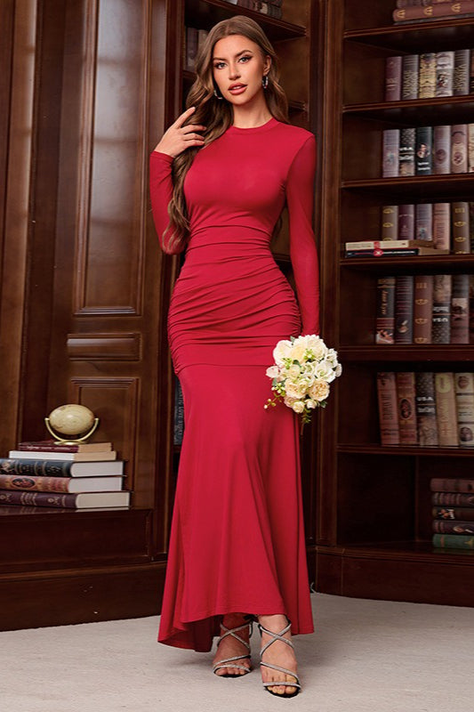 Solid Long Sleeve Split Maxi Dress