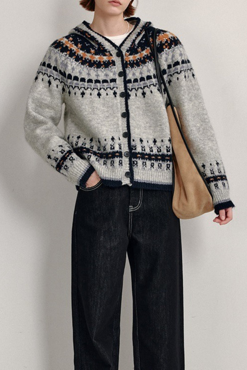 Fair Isle Hooded Cardigan