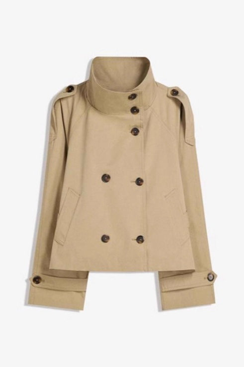 High Neck Double Breasted Short Trench Coat