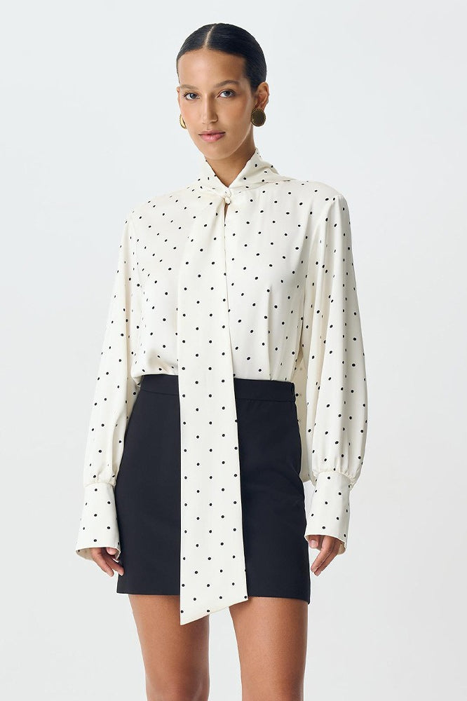 Polka Dot Tie Neck Blouse