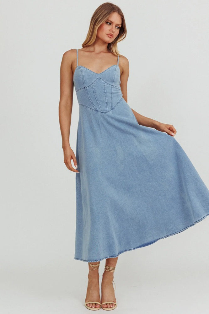 Vintage V-Neck Denim Dress