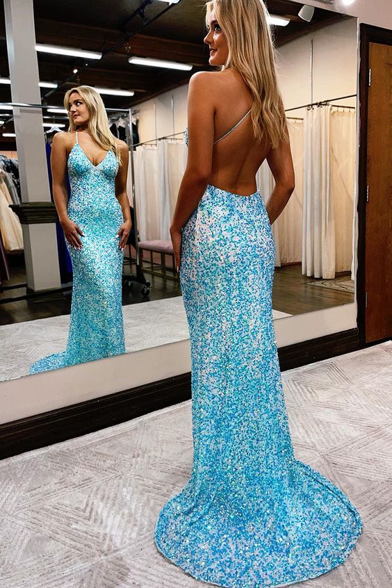 sexy v-neck sequins sparkly prom dress - Fashionpara