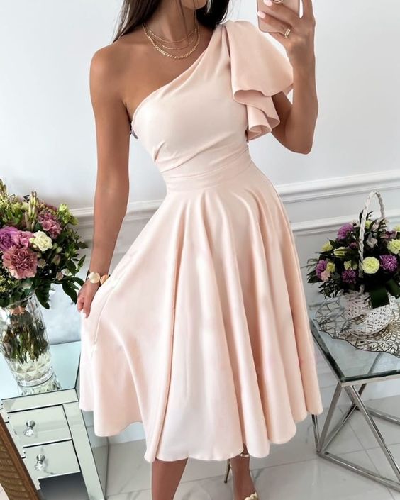 One Shoulder Ruffle Sleeve Party Dress - Fashionpara