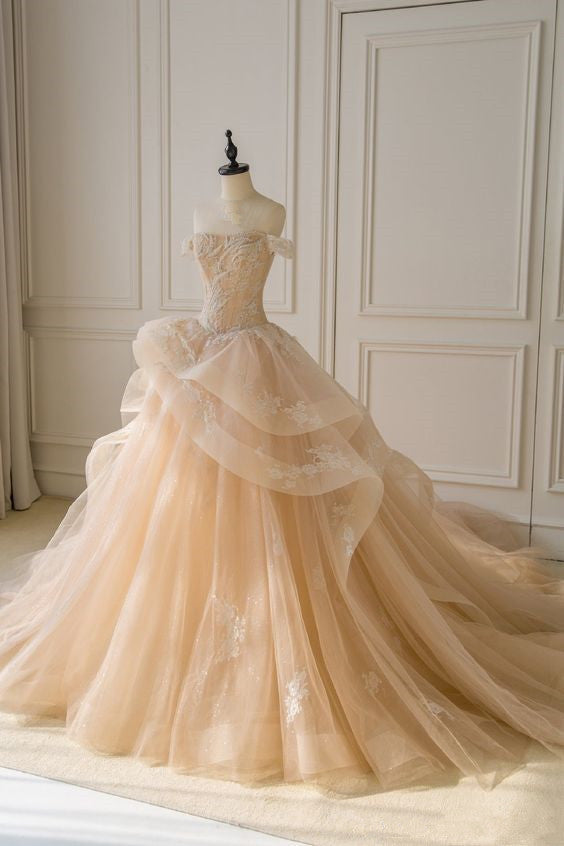 Gorgeous Champagne Appliques Quinceanera Dresses Wedding Dress