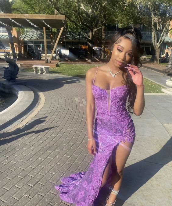 Stunning and Elegant Princess Party Wear Gown Purple Prom Dresses - Fashionpara