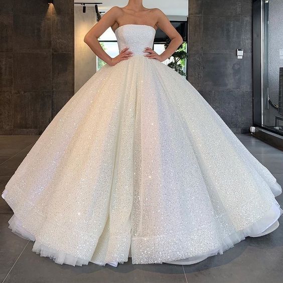 White Long Ball Gown Prom Dresses - Fashionpara